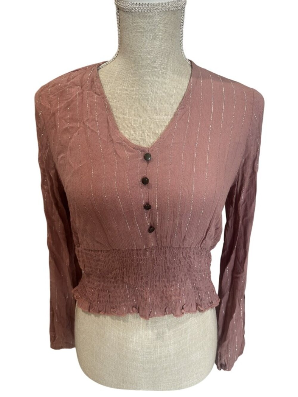 NWT Gypsies & Moondust Pink Long Sleeve V-Neck Top Size S